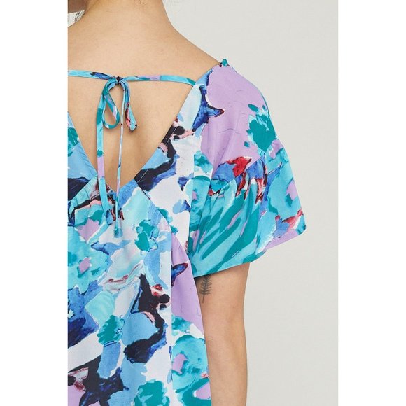 Entro Floral Ruffle Sleeve Top, Blue - Picture 7 of 7